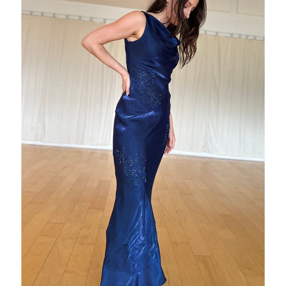 Night Way Collections Women's 4 Dress Navy Metallic Beaded Floral Y2k Gown